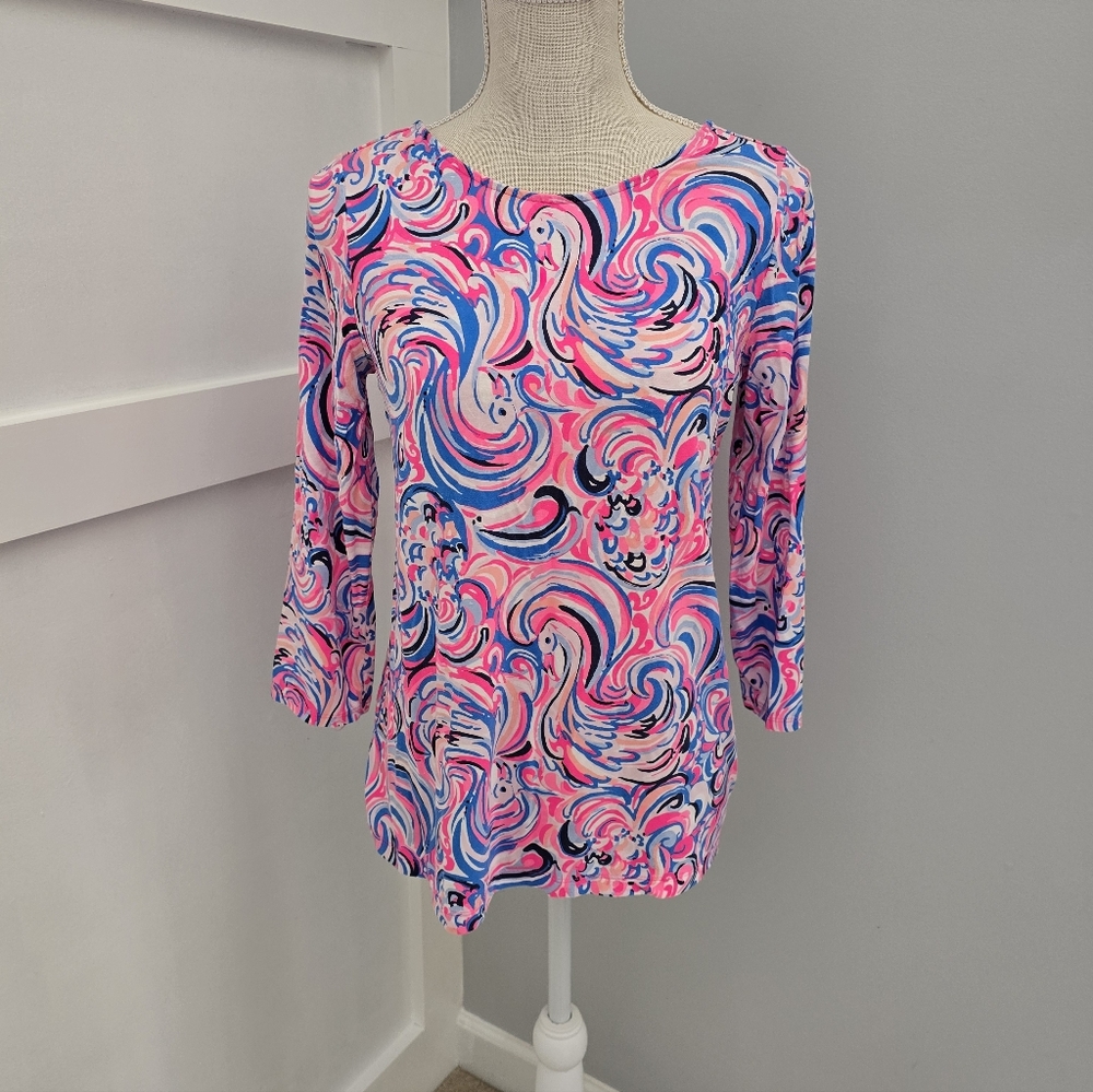 Lilly Pulitzer Pink and Blue Swirl Long Sleeve Top
